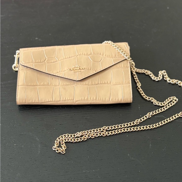 Coach Tan Croc-Embossed Clutch with Chain - Picture 1 of 2